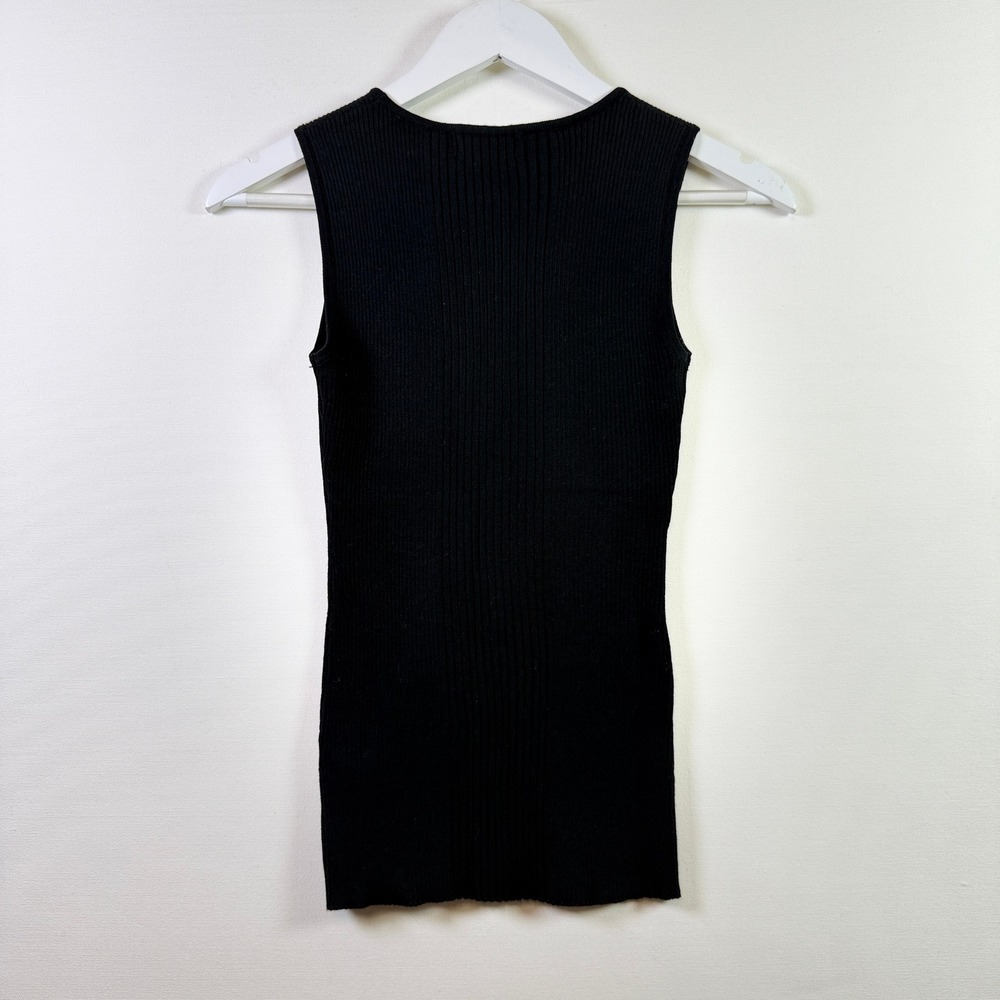 TAHARI Black Ribbed Knit Sleeveless Shell Tank Top S - Picture 2 of 6